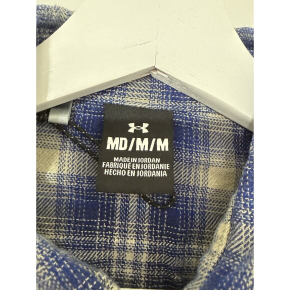 Under Armour Women’s Medium Flannel Snap Shirt Blue Plaid Outdoor Cabin Logo - Picture 12 of 15